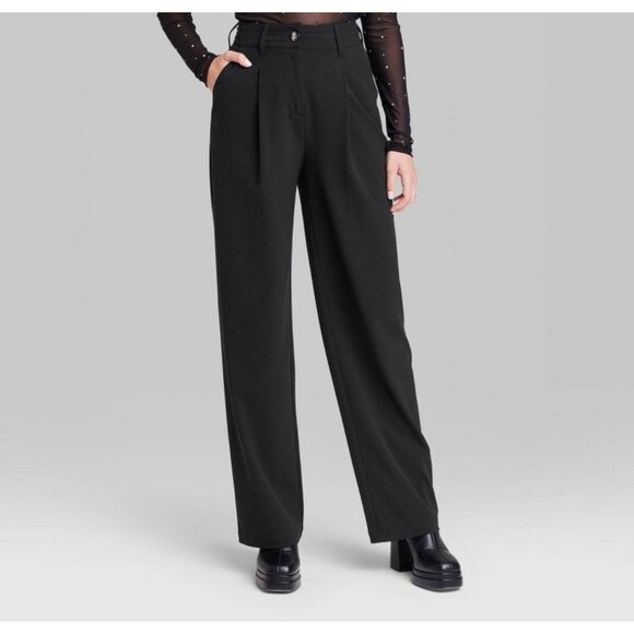 Wild Fable Trouser Womens Size 2 High Rise Wide Leg Relaxed Fit Black - Picture 3 of 9